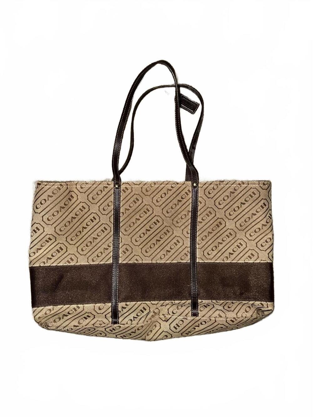 Coach Signature Lozenge Tote Shoulder Bag Tan/Brown